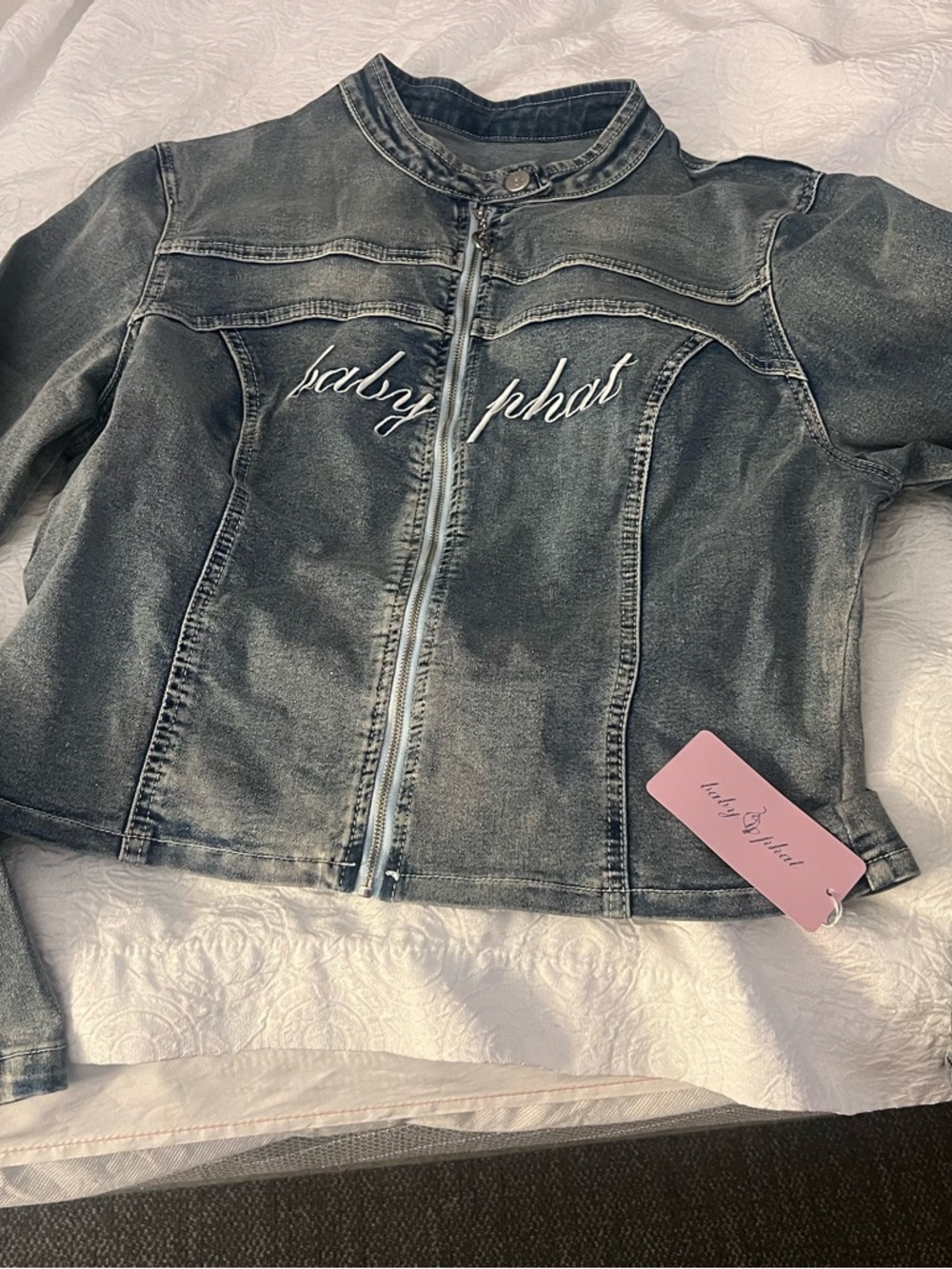 Baby Phat Washed Black Denim Jacket with Script Logo